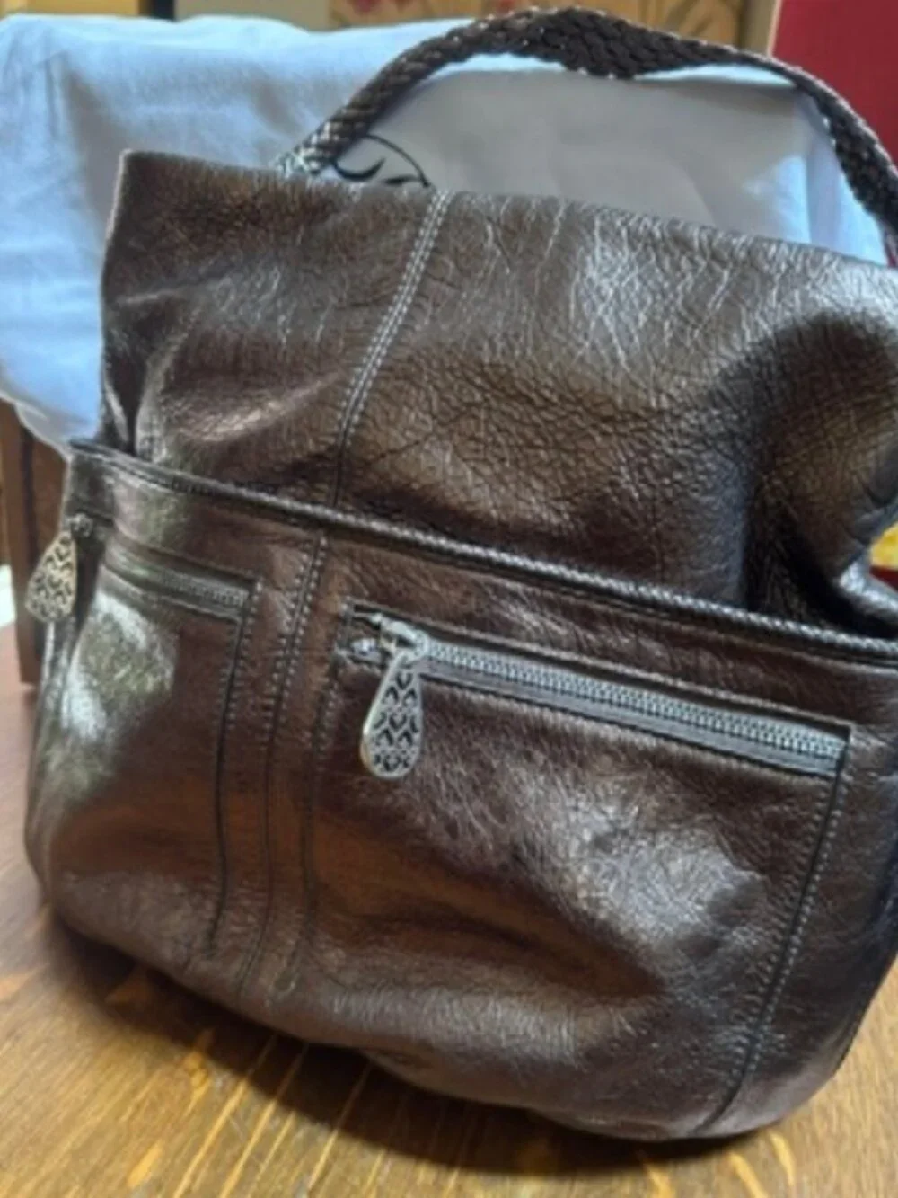 Brighton Bronze Metallic Leather Hobo Shoulder Bag